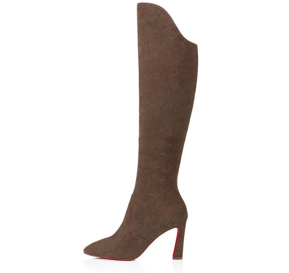 

Famous Winter Brand Women Eleonor Botta Red Bottom Boots Suede & Calfskin Grained Leathers High Heels Pointed Toe Fashion Booties [Original Box], Black