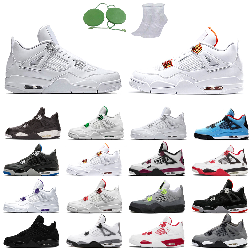 

4s man basketball shoes cool fashion color Black Cat court purple University Red Neon bred Alternate high orange metallic dark White Cement Grey Fire oreo Pine, Pine green