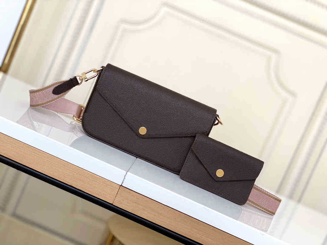 

Women Luxurys Designers Bag 2021, cross body bag Multi Pochette 3in1 crossbody shoulder Genuine Real Leather handbag totes felicie strap box, 01-pink two piece set