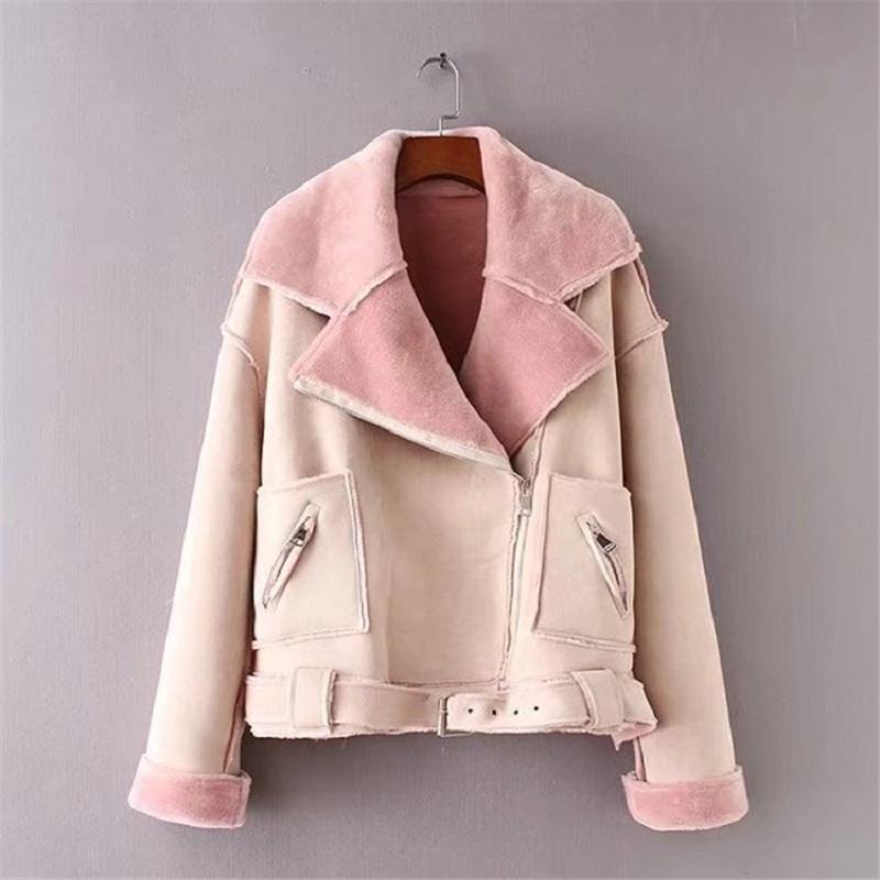 

Women's Leather & Faux 2021 Winter Suede Jacket Women Short Motorcycle Thick Fur Warm Coat, Black