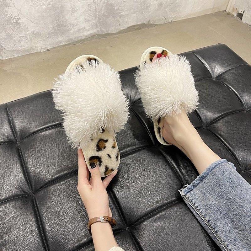 

Slippers Cute Girl Pink Plush Female Autumn 2021 Indoor Home Flip-flops Non-slip Bottom Cotton, Black