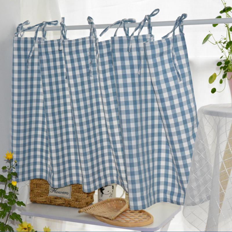 

Curtain & Drapes Concise Pastoral Style Blue Plaid Half For Bookroom Utility Room Window Shading Partition Decoration Tie Top