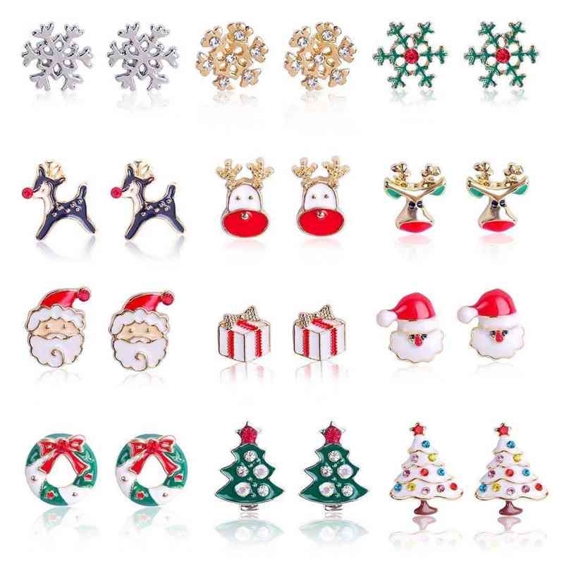 

Christmas Element Set Diamond Charm Alloy Drop Oil Ear Stud Bell Snowflake Christmas Earring Jewelry Gift