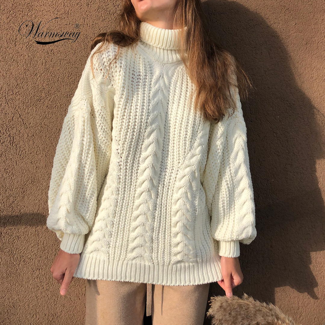 

Women Turtlene Sweaters High Quality Autumn Winter 2021 Pull Jumpers European Twist Lantern Sleeve Oversized Sweater C-281, Black