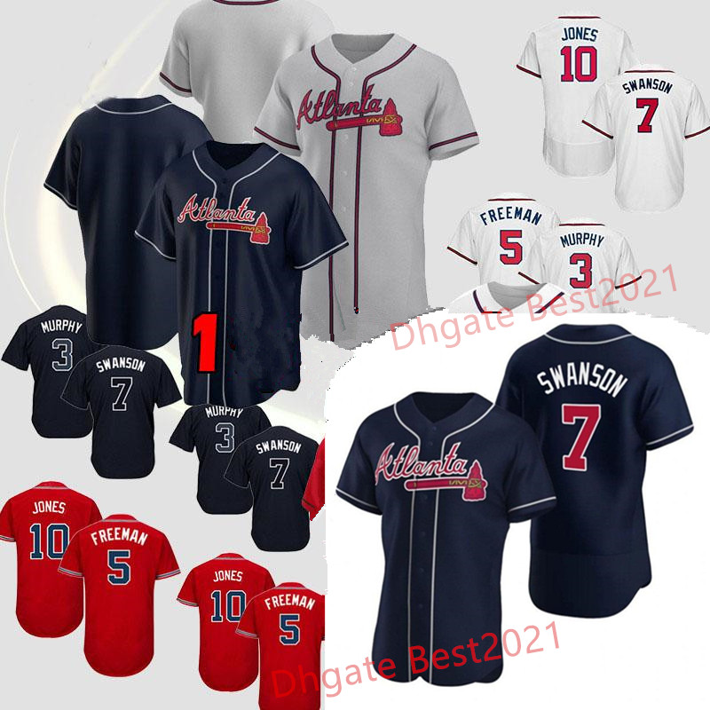 

2021 Atlanta Mens Jersey Freddie Freeman Brave 7 Dansby Swanson 13 Ronald Acuna Jr. Red black Baseball Jerseys Stitched, Blue;black