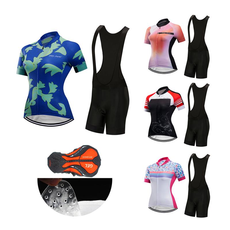 

Racing Sets Women 2021 Summer Quick-Dry Road Bike Jersey Set BIB Shorts Fashion Cycling Clothing MTB Suit Female Bicycle Clothes Dress Kit, Black;blue