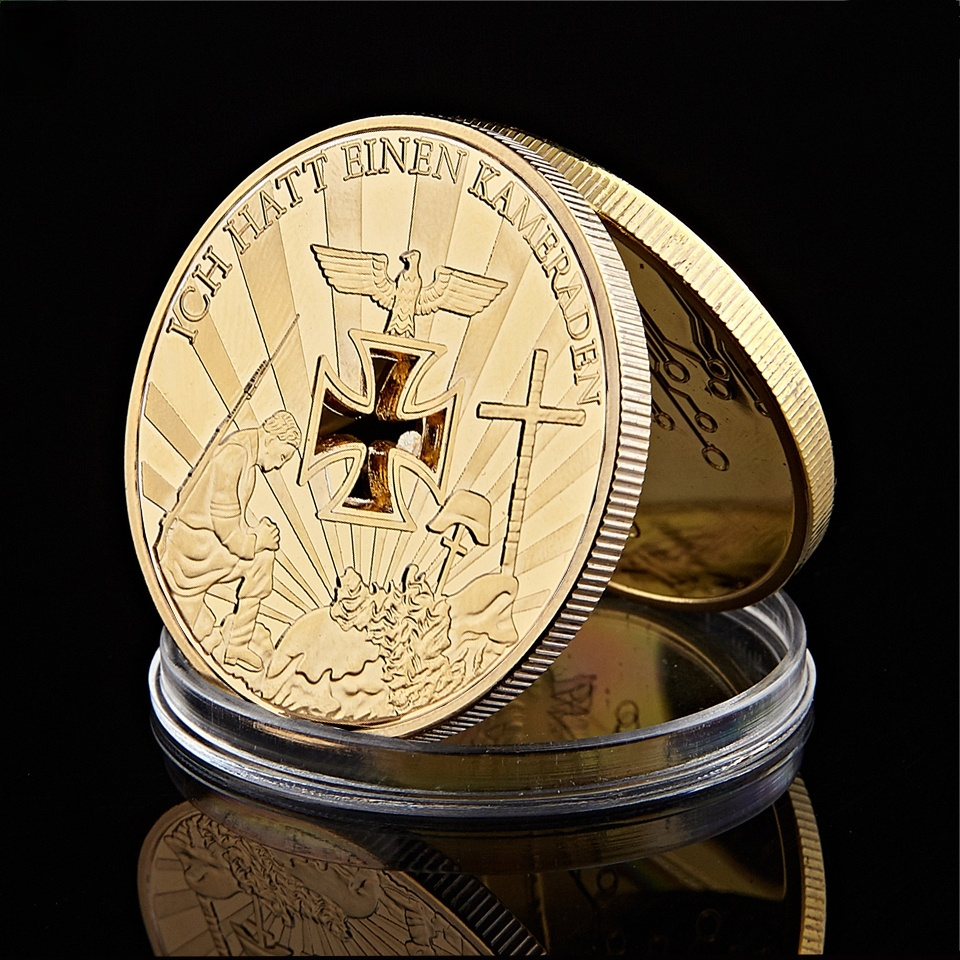 Business Souvenir Metal Coin WWI&WWII Germany Cross Gold Plated Ich Hatt Einen Kameraden Challenge Commemorative Coins Collection-image-708256225