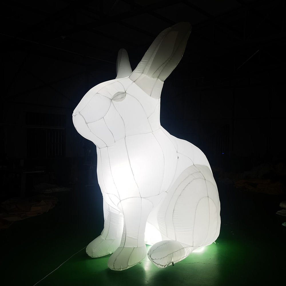 

giant lighting inflatable white Squatting rabbit Bunny model animal replica for advertisement or Easter event decoraction