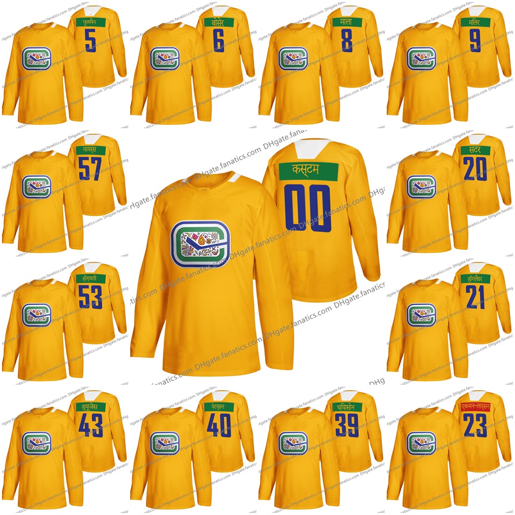 

21 Nils Hoglander Vancouver Canucks Diwali Custom Jersey Conor Garland Oliver Ekman Alex Chiasson Bo Horvat Tyler Myers Tanner Pearson Stitc, Black;red