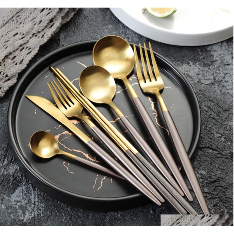

Spoons Kitchen, Dining Bar Home & Gardenstainless Steel Flatware Sets Luxury Cutlery 4Pcs Set Dinner Spoon Knife Fork Chopsticks Tableware F