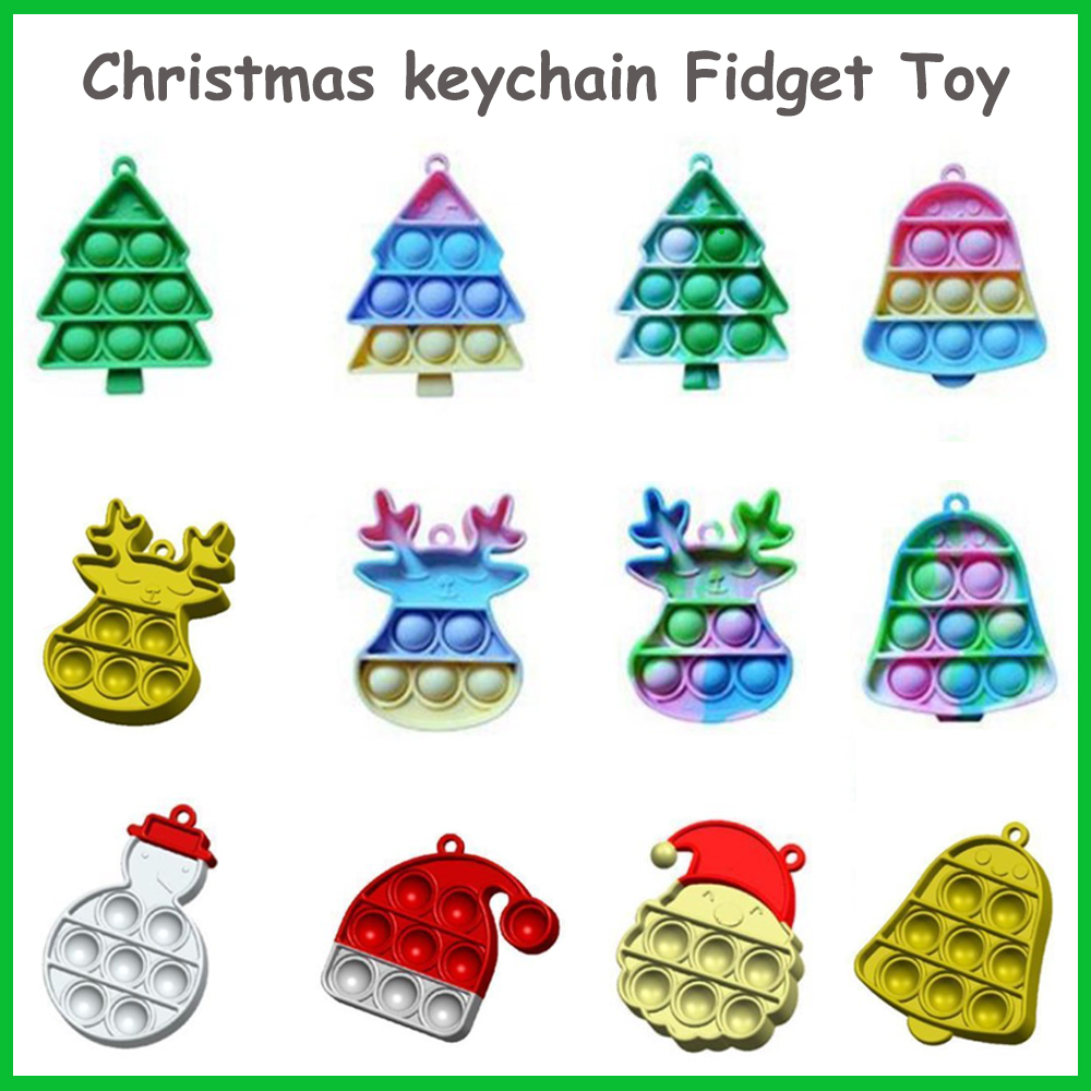 

Christmas Fidget Toys Keychain Ghost-shaped Party Favor Ultime Rainbow Push Bubble Silicone Decompression Dimple Sensory Toy Gifts for Children