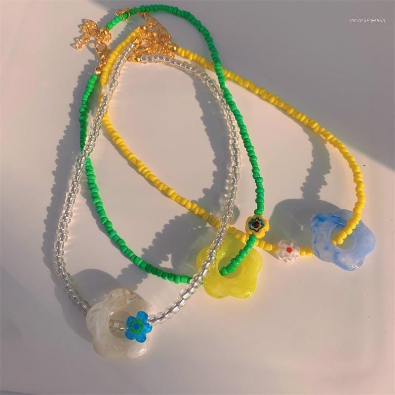 

Chains 2021 Colorful Bead Necklace Acrylic Resin Flower Clavicle Chain Choker For Women Girls Party Travel Jewelry