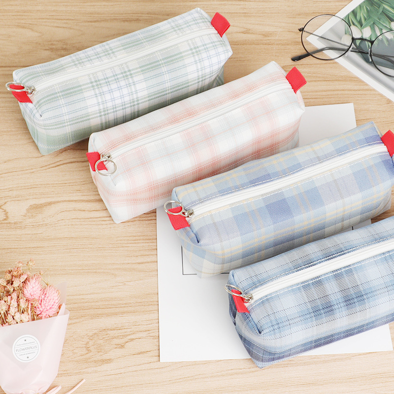 

Large Capacity Pencil Bags Canvas Pen Case Storage Marker Pouch Organizer for School Office College Plaid 1221716