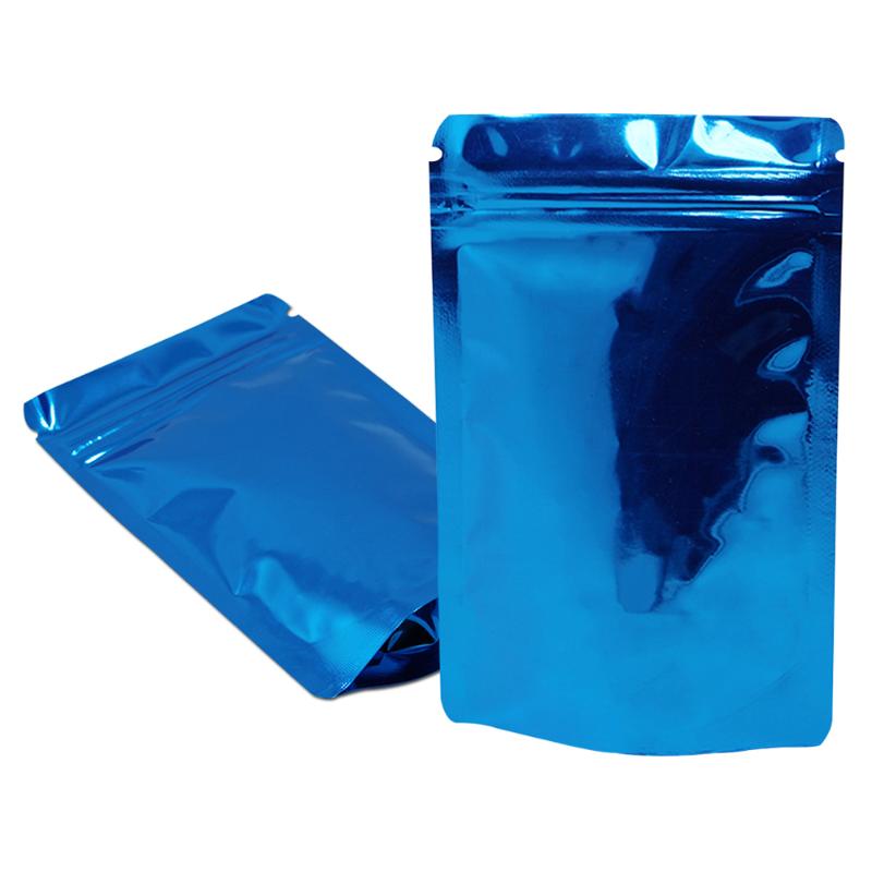 

Storage Bags 100Pcs/Lot Glossy Blue Aluminum Foil Bag Stand Up Reusable Reclosable Tear Notch Doypack Food Tea Packaging Pouches