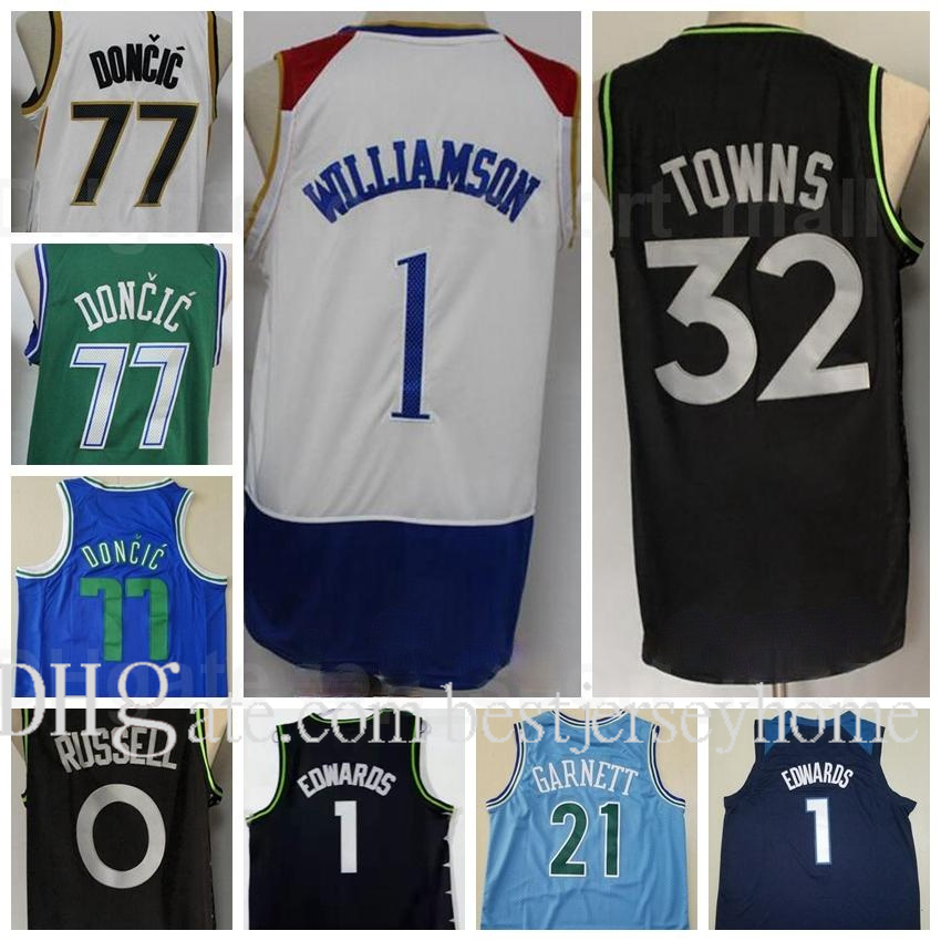 

City Earned Edition Basketball Luka Doncic 77 Anthony Edwards Jersey 1 Karl Anthony Towns 32 D Angelo RUSSELL 0 Kevin Garnett 21 Size S-2XL, Black;red