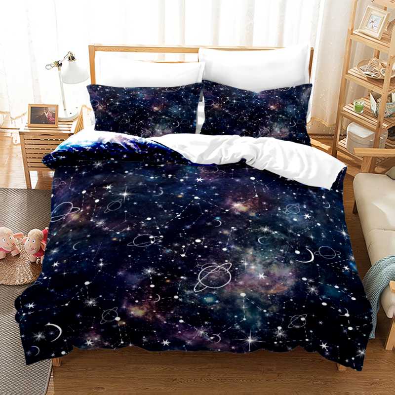 

Bedding Sets Space Galaxy Set Bedspread Single  Full Queen King Size Sky Stars Planet Bed Children's Kid Duvetcover 08, As picture