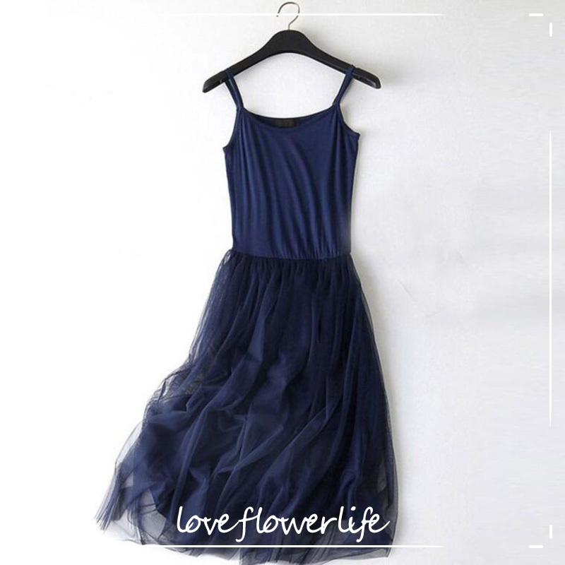

Cotton Spaghetti Strap Lace Summer Dress Women Sleeveless Patchwork Casual Spring Dresses 210521, Strap white