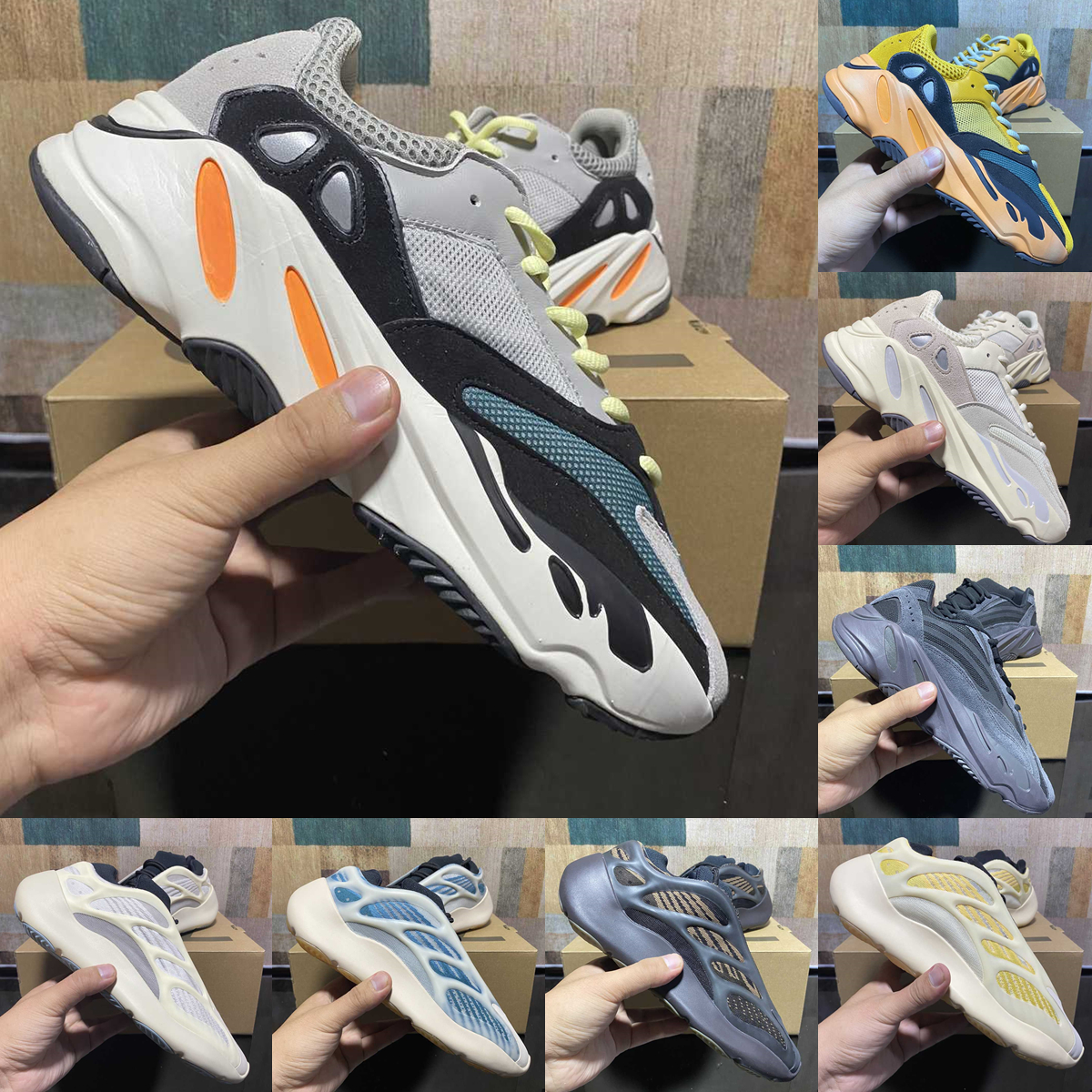 

shoes 2022 700 v1 v2 v3 MNVN wave Enflame Amber Cream Sun Runner men sneakers Azael Alvah Azareth Utility Kyanite Black Solid Grey Phosphor