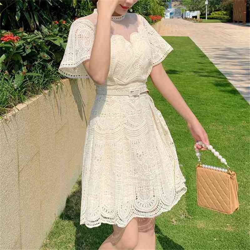 

Vintage Dresses for Woman Lace Embroidery Elegant Party Bodycon Female High Waisted Luxury Mini Clothing 210603, Brown