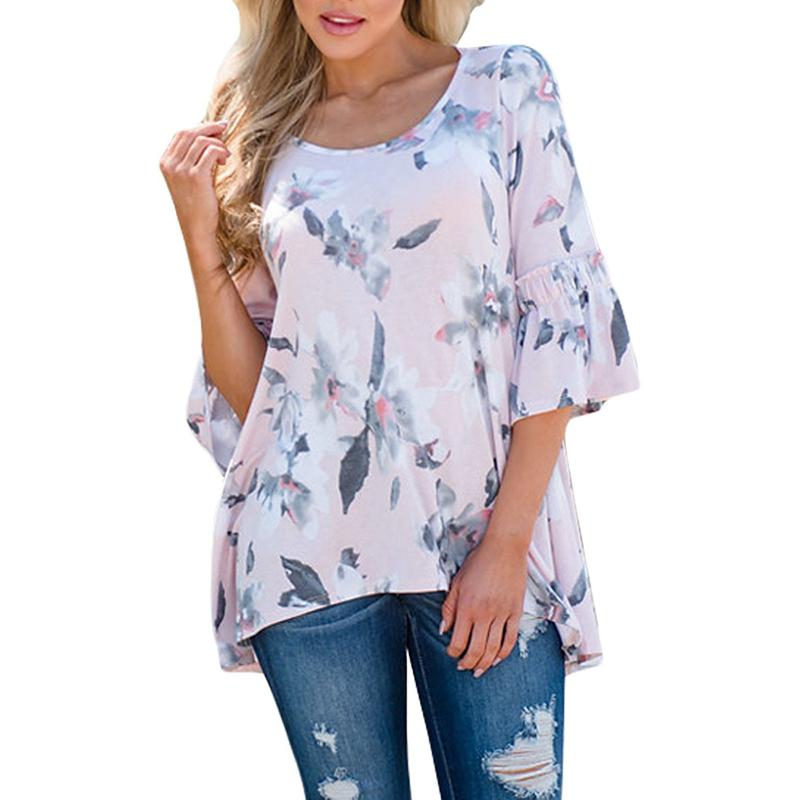 

Women' Top Medium Sleeve Round Neck Loose Print Fashion T-shirt Quality, Gray