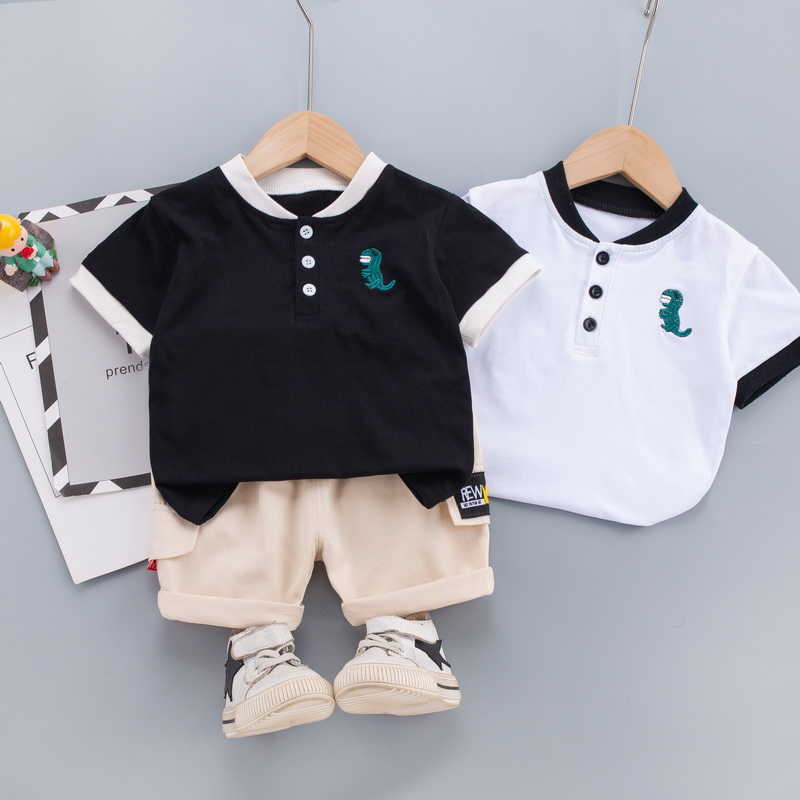 

0-5 Years Summer Boy Clothing Set Casual Fashion Active Solid T-shirt+ Pant Kid Children Baby Toddler 210615, Black