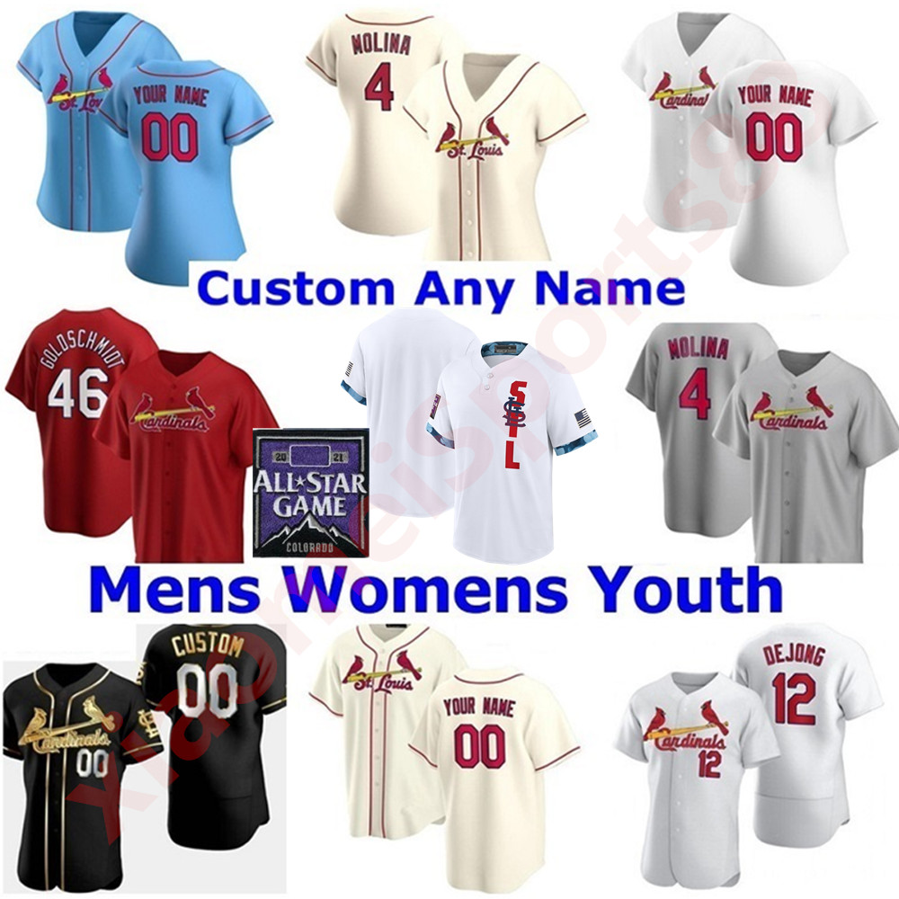 

St. Louis 28 Nolan Arenado Cardinal 2021 All-Star Game Baseball Jersey 4 Yadier Molina 46 Paul Goldschmidt 1 Ozzie Smith 13 Matt Carpenter, As shown in illustration