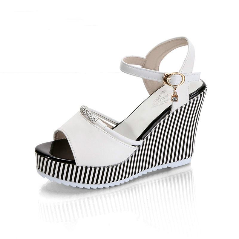 

Summer Women's Platform Wedges Waterproof Sandals 10cm Super High Heel Women Shoes Gingham PVC Sandals.HYKL-922, White