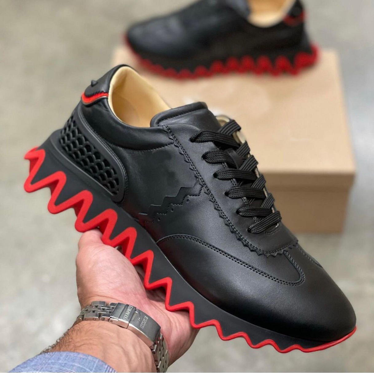 

Outdoor Couple Sports Shoes !! Luxury Red Bottom LoubiShark Sneakers Men,Women Brands Designer Casual Walking Fashion Trainers EU35-47 With Box, 15