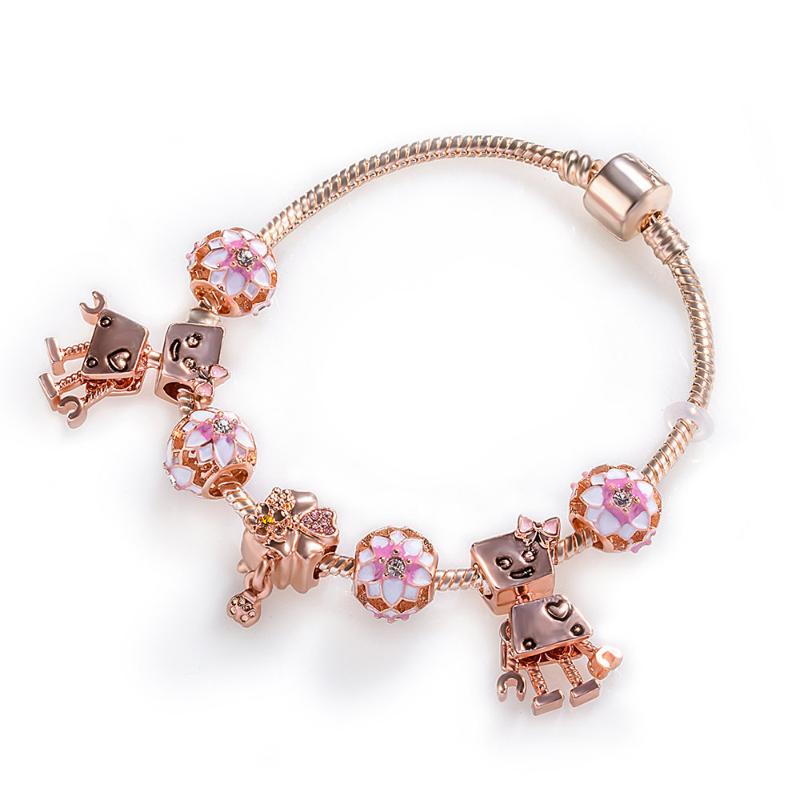 Charm Bracelets 2021 Creative Robot Rose Hollow Large Hole Beads DIY Four-leaf Flower Beaded Women&#039;s Bracelet Women-image-707213606