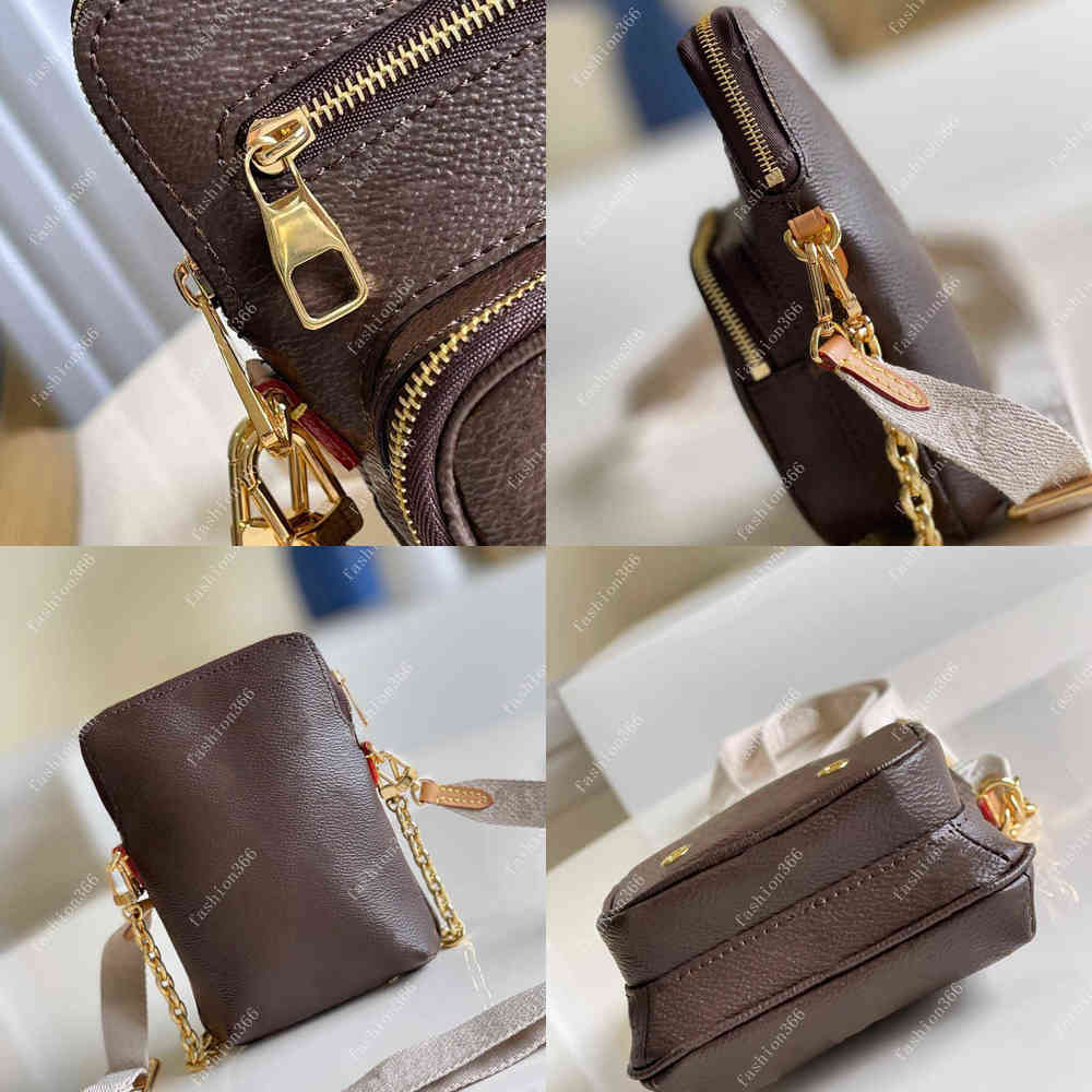 

Top M80746 UTILITY PHONE SLEEVE pocket bag life on the go women gold chain Crossbody bags zipped pockets Shoulder handbag canvas, Brown