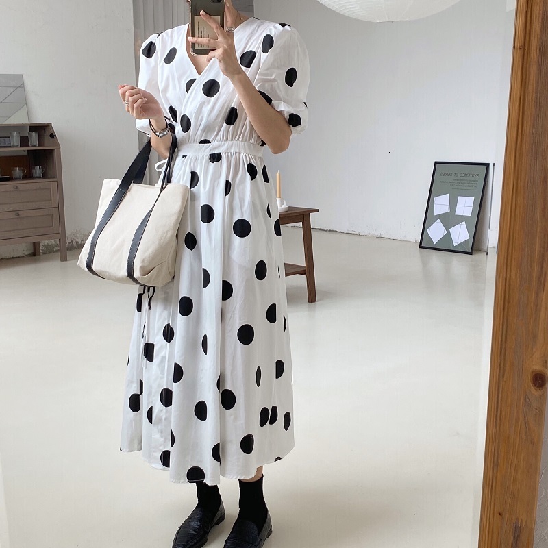 

Casual Dresses 2021 Polka Dots Lace-Up Brief Sexy Girls Summer Vintage Sweet Femme All Match High Waist es Vestidos 9LND, Apricot