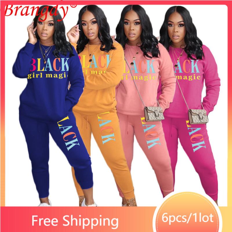 

Women's Two Piece Pants Wholesale Items Bulk Lots Black Girl Outfits Set Fashion Letter Print Clothing Women Long Sleeve Tracksuit B8413, White