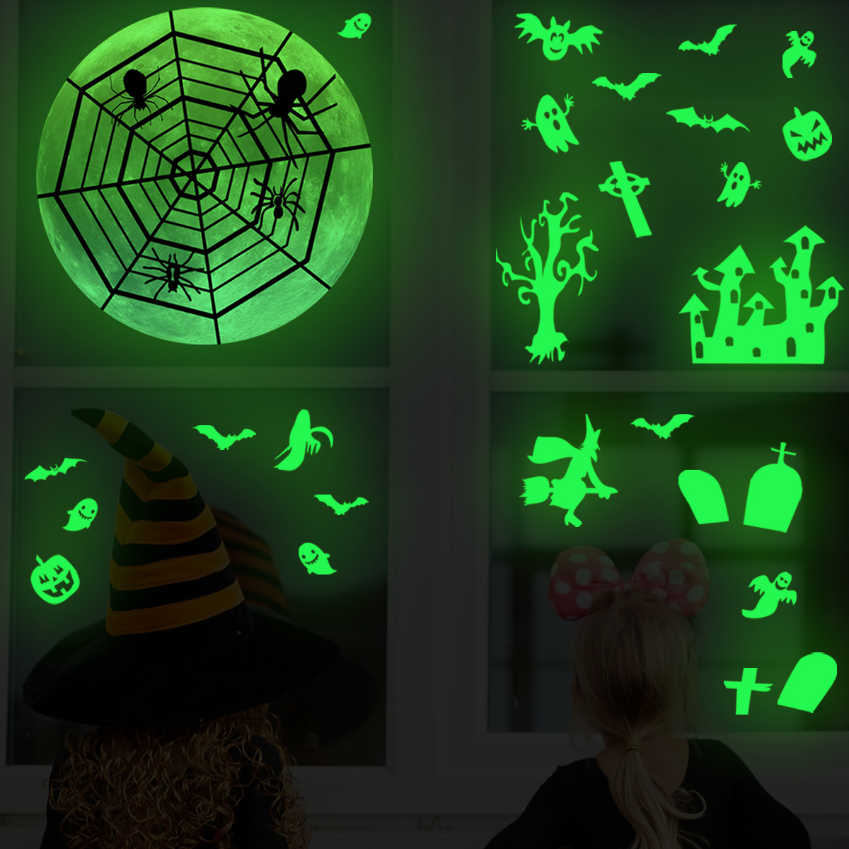 

Halloween luminous horror ghost spider web holiday wall stickers background wall creative decoration wall stickers