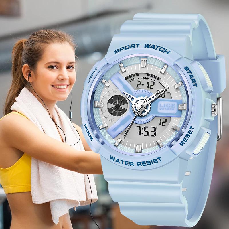 

Wristwatches LIGE Design Women Watches Sports Military Diving Waterproof Watch Analog Digital Ladies Clock Casual Relogio Feminino, Black