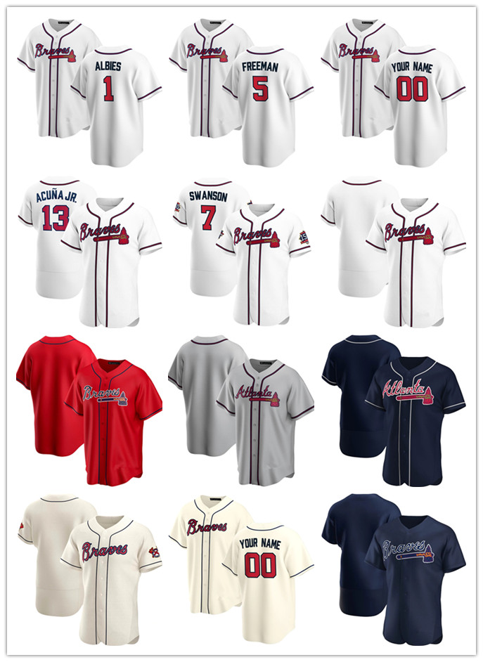 

Custom Jersey Mens youth Atlanta Braves 5 Freddie Freeman 13 Ronald Acuna Jr. 1 Ozzie Albies 7 Dansby Swanson Baseball Jerseys, Blue;black