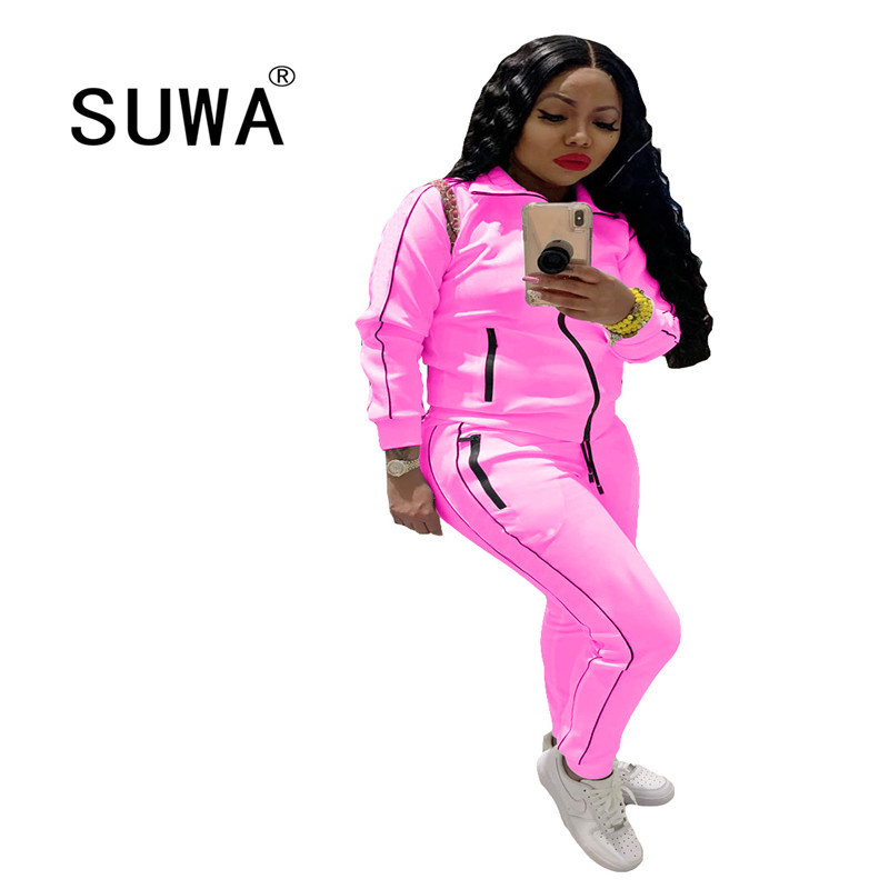 

Wholesale Clothing Tracksuit Women Matching Sets Long Sleeve Coats Jacket Joggers Pants Sweatpants Fall Winter Streetwear 210525, Gray