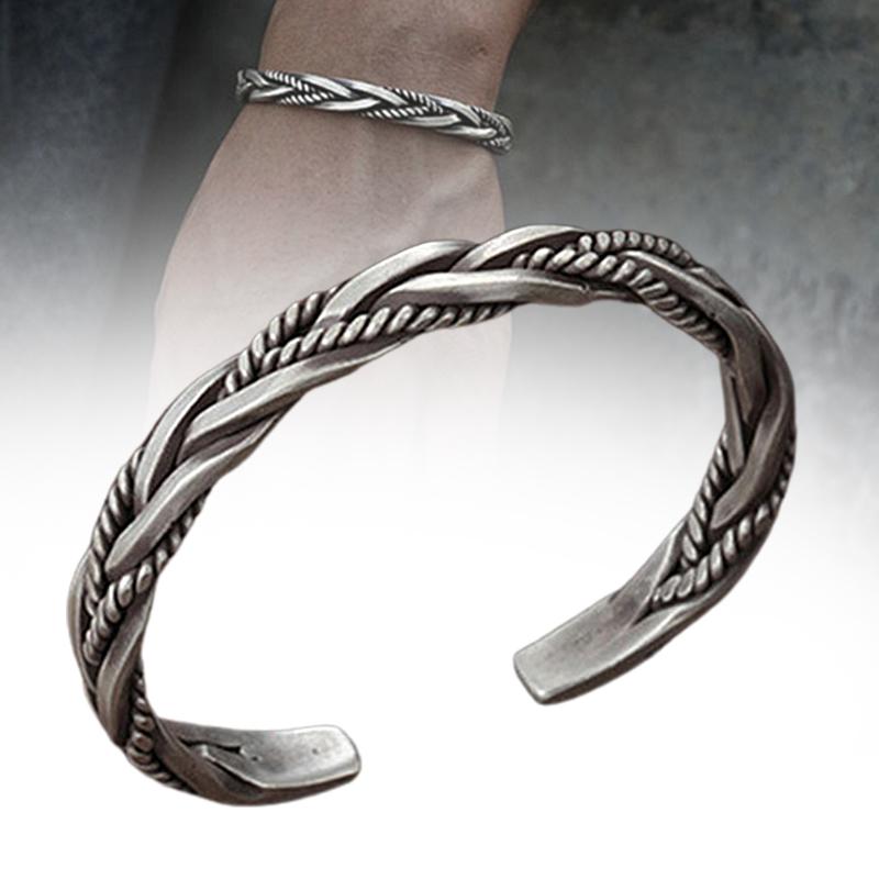 

Bangle Retro Weave Silver Plated Bracelet Adjustable Alloy For Men Male Gift Decor AIC88