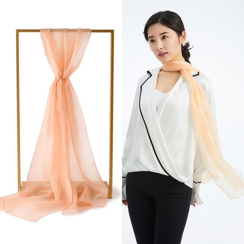 

100% Silk Scarf Women Neck Printed Long Luruxy Fashion Lady Shawl Wrap Solid Color Ribbon Scarves, Blue;gray