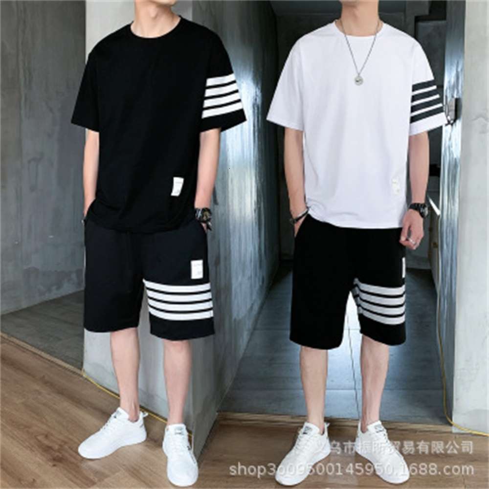 

tracksuit T new summer sportswear fashion brand TB shorts short sleeve casual two-piece men's running set 0.5, Gray