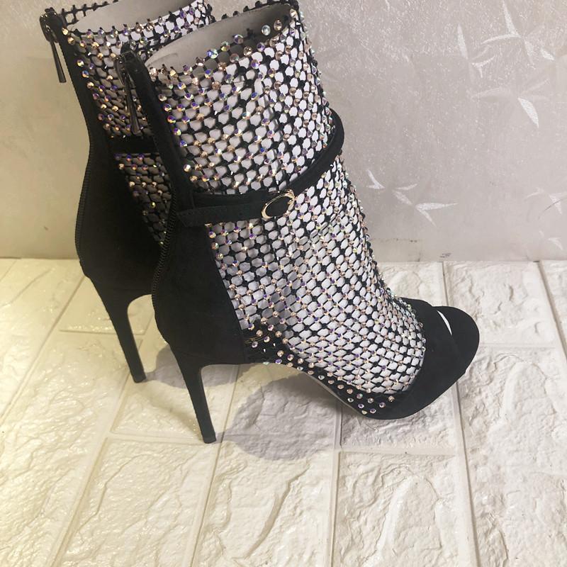 

Women Suede Genuine Leather Diamond High Heel Sandals Shoes, Black