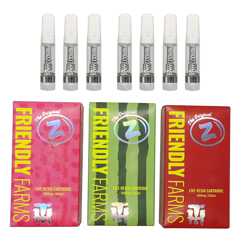 

Friendly Farms Vape Cartridges 0.8ml Thick Oil Atomizers Live Resin Cartridge Vapes Carts 510 Thread Battery Ceramic Coil Vaporizers Custom