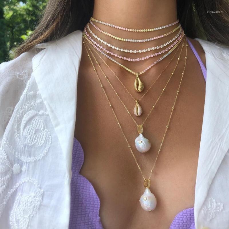 

Fashion Gold Color Tiny Tennis Chain Statement Choker Necklace Paved Pink Purple Yellow CZ For Women Lady Jewelry Chains