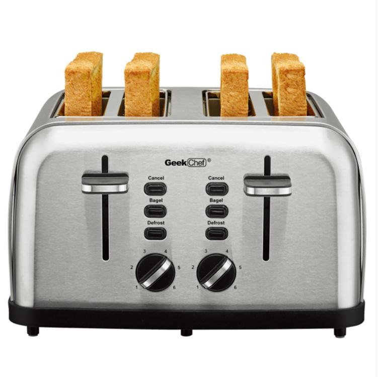 Wholesales Food Processing Equipment Toaster 4 Slice Geek Chef Stainless Steel Extra-Wide Slot with Dual Bagel Function Removable Crumb Trays Aut-image-715519437
