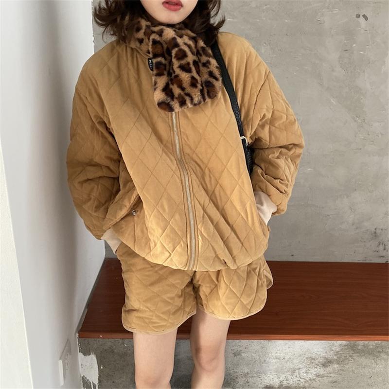 

Women's Tracksuits Autumn Winter Women Warm Tracksuit Shorts Set Cotton Coat & 2 Piece Female Outfits, Khaki