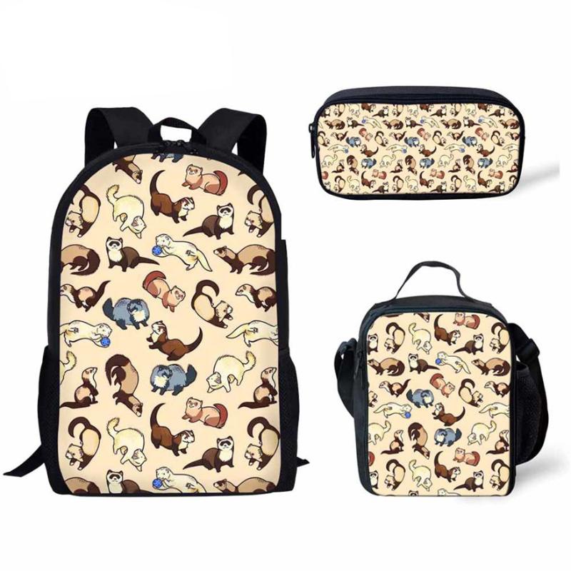 

Children School Bags For Girls Cheeky Ferrets Printing Schoolbag Kids 3pcs/set Primary Backpack Satchel