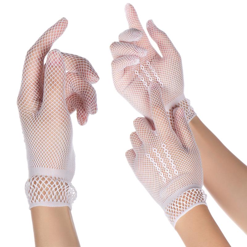 

Five Fingers Gloves Women Summer Mesh Fishnet Nylon Solid Thin Mitten Ladies Evening Party Accessory