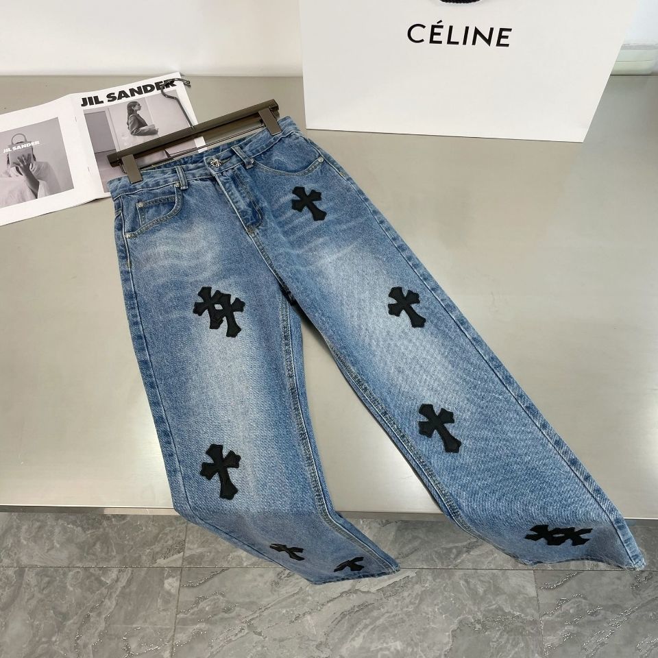 

Correct Version of Chao Brand Ch Croxin Pants Men Loose Casual Pants Cross Patchwork Denim Straight Pants, Black