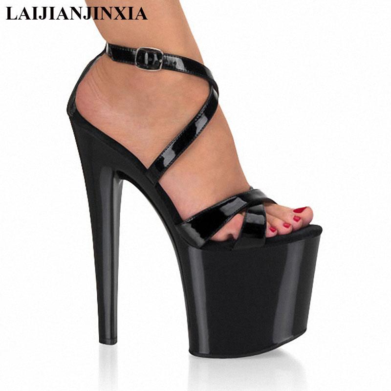 

Ankle Strap Sandals Summer Women Thin Heels Shoes High Party Dress Big CN Size 34-46, Black