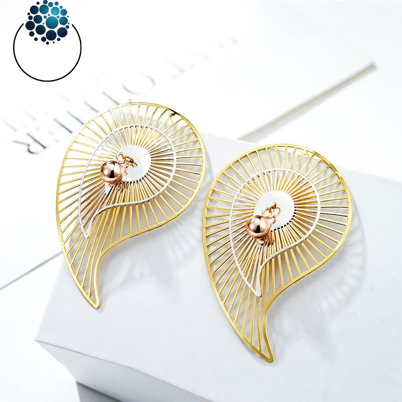 

stud women earrings 24k plated cold piercing cuff leaf african earring statement 2021 boho ethnic big girls gift, Golden;silver