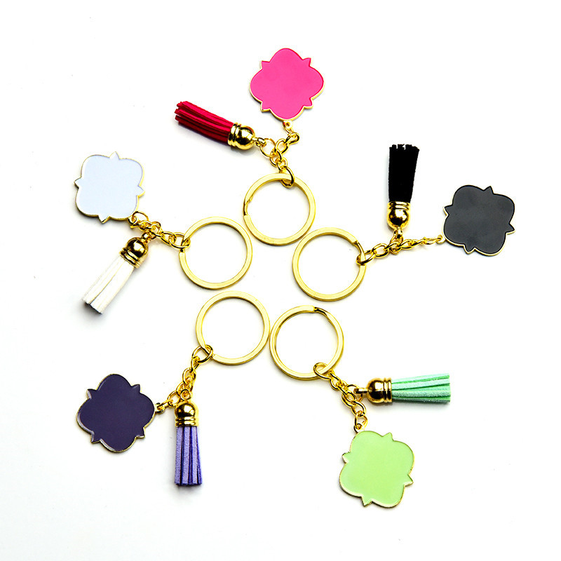 Porte-clés quatrefoil personnalisé faveur métal trèfle à quatre feuilles gland porte-clés monogramme bijoux ornements avec anneau rond